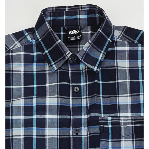 Nike 6.0 Mens Medium Navy Gray Blue Check Short Sleeve Pocket Logo Shirt - Picture 1 of 10